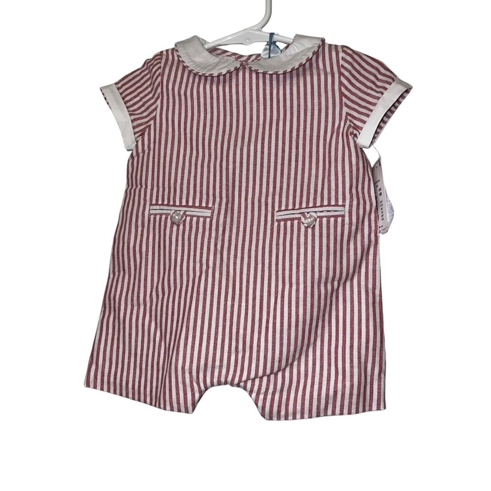 Edgehill Collection Red and White Striped Baby Romper sz 6m NWT